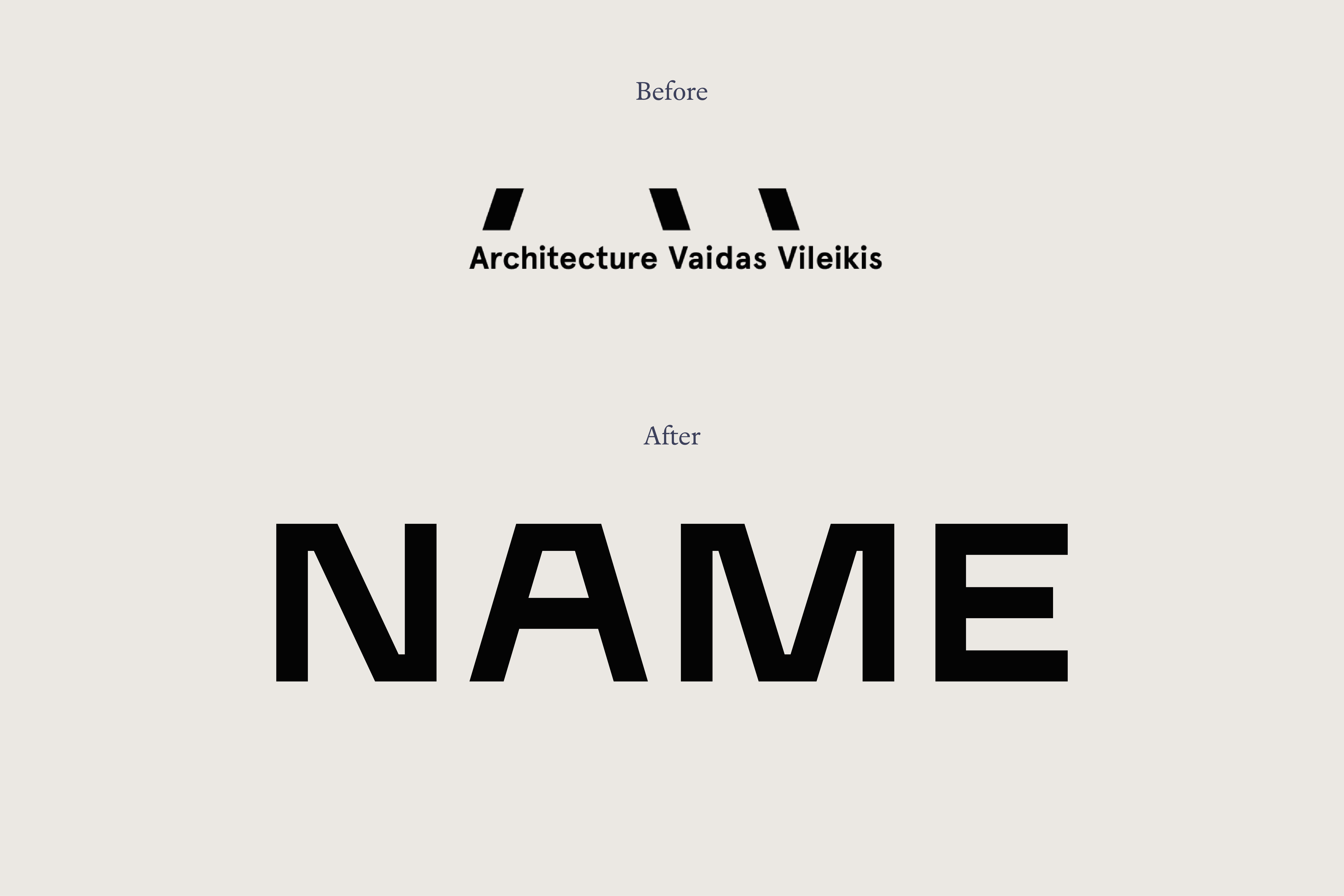 Name Architects logo before and after rebrand by Alice Bosc Studio
