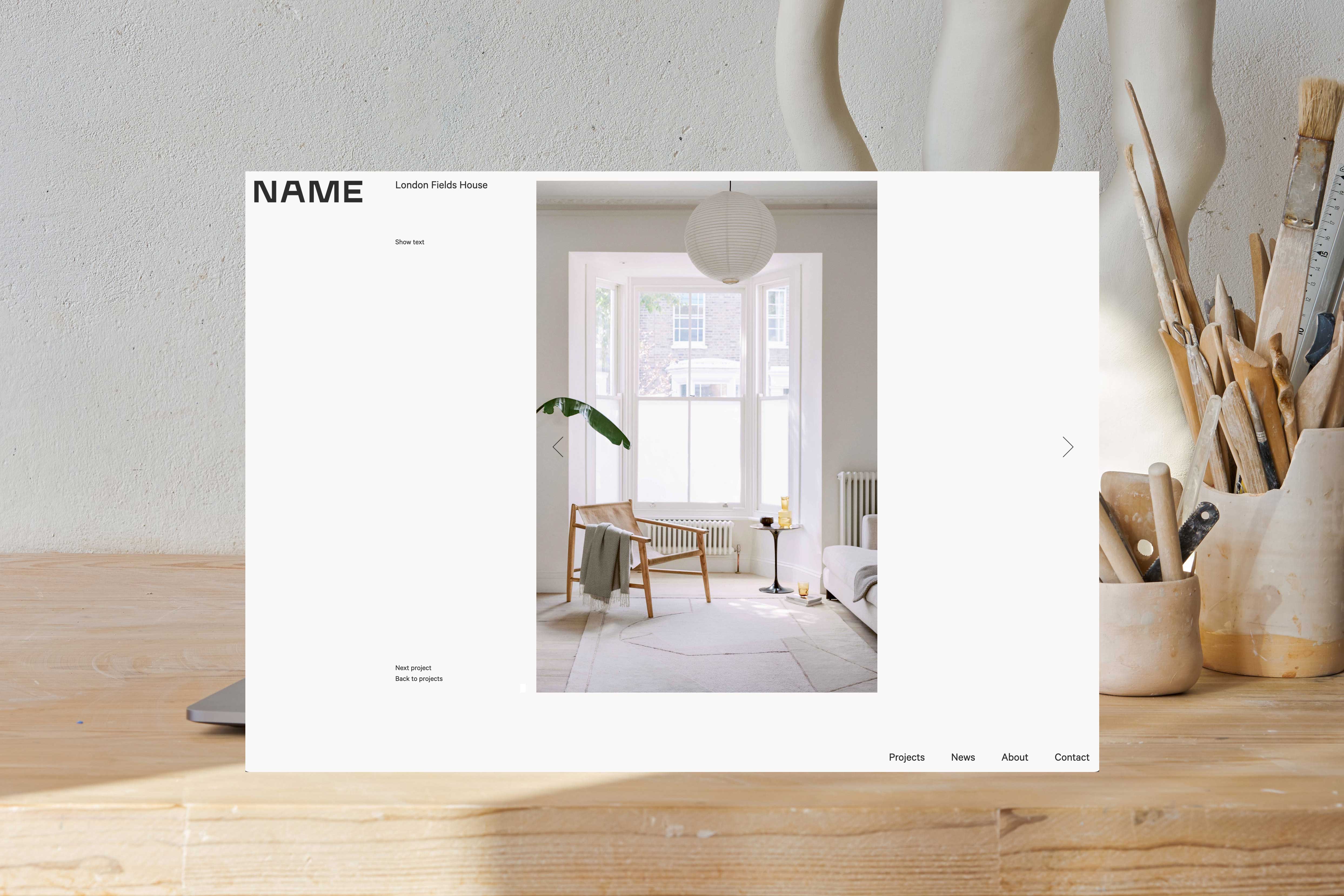 Name Architects website — homepage desktop layout