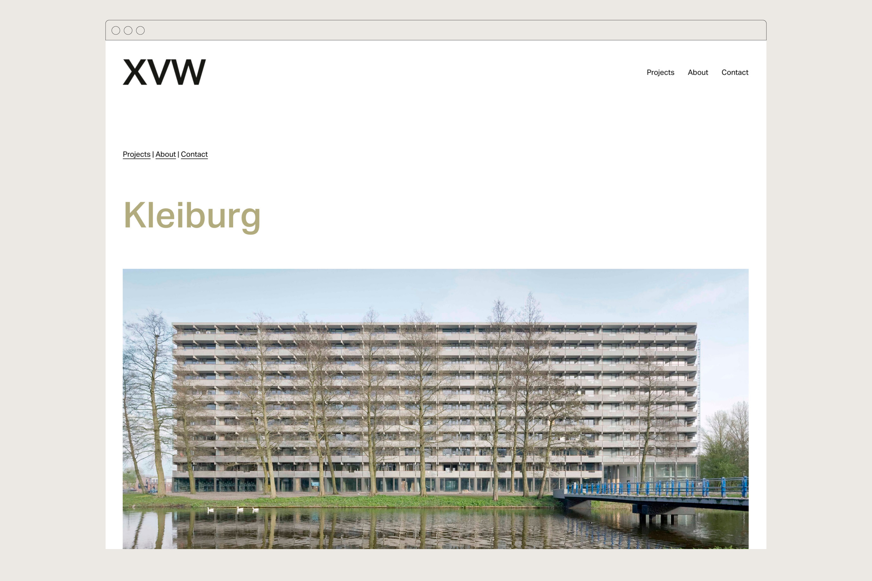 XVW Architectuur website — full-width banner view