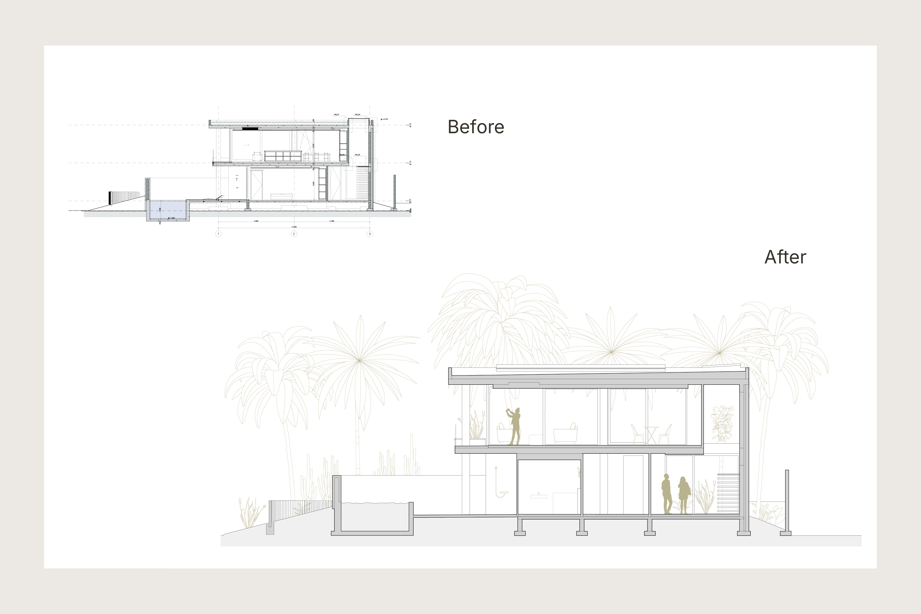 XVW Architectuur architectural drawing retouch using brand colour palette