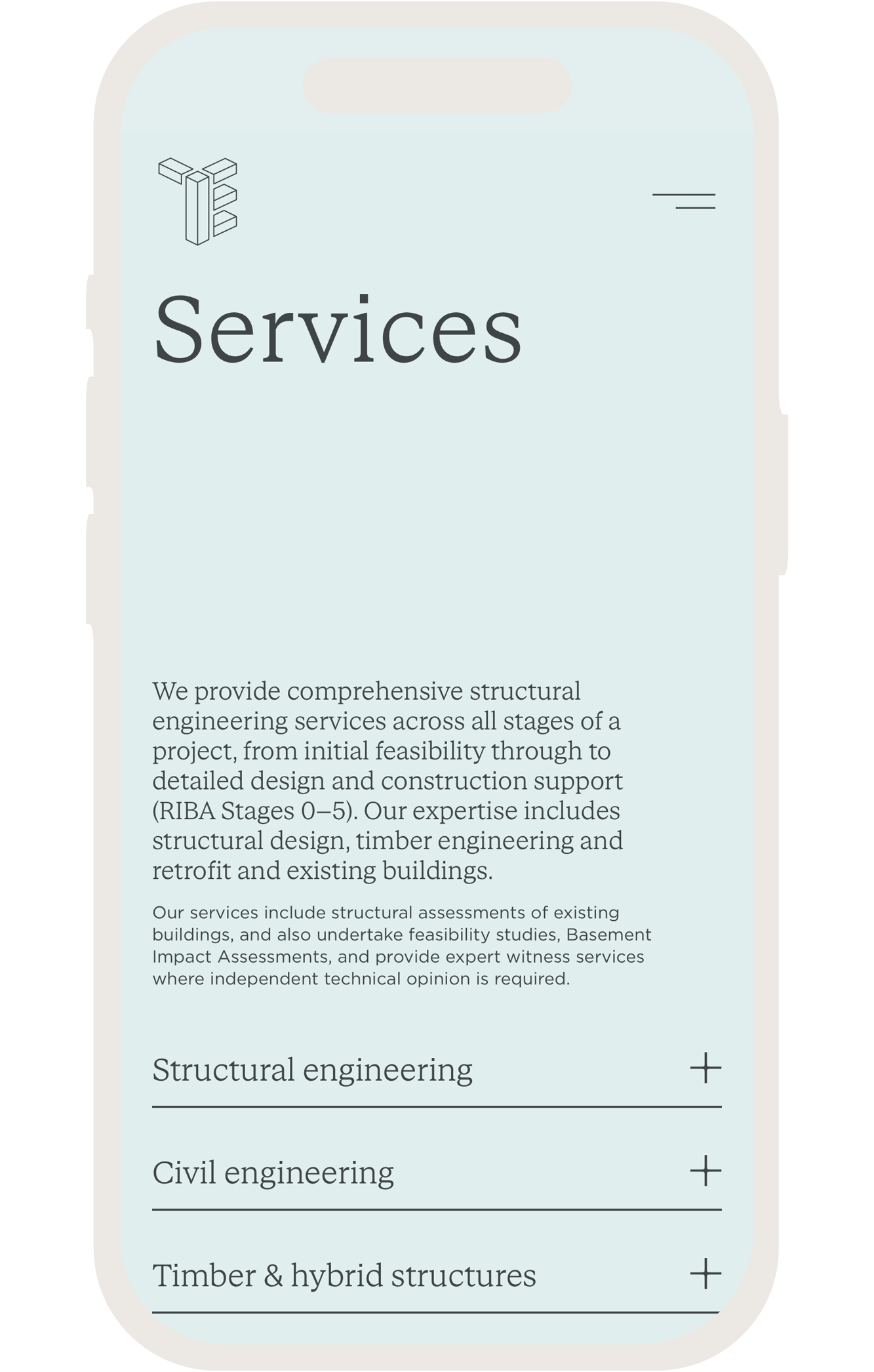 Tisserin Engineers website — mobile view 02