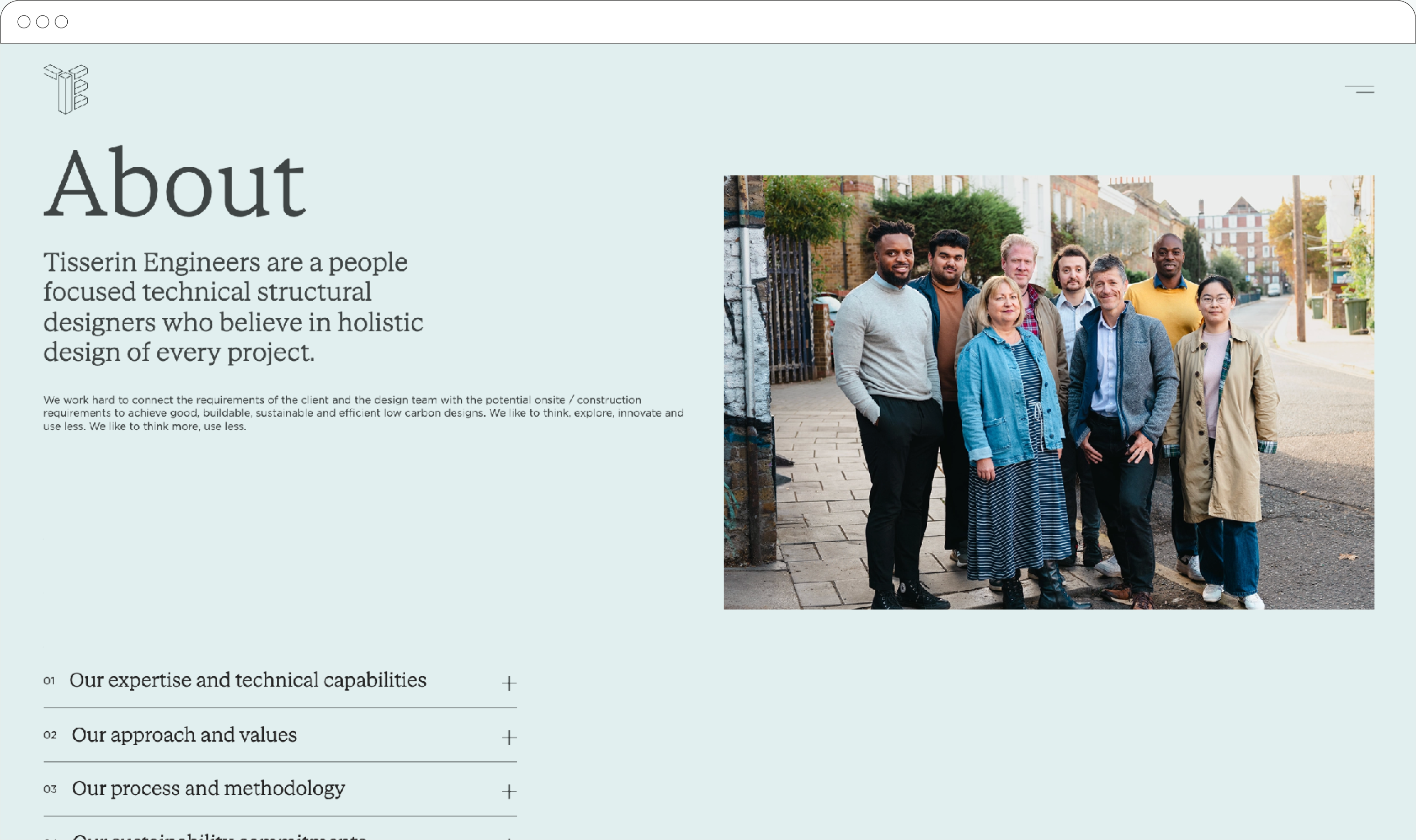 Tisserin Engineers website — homepage desktop