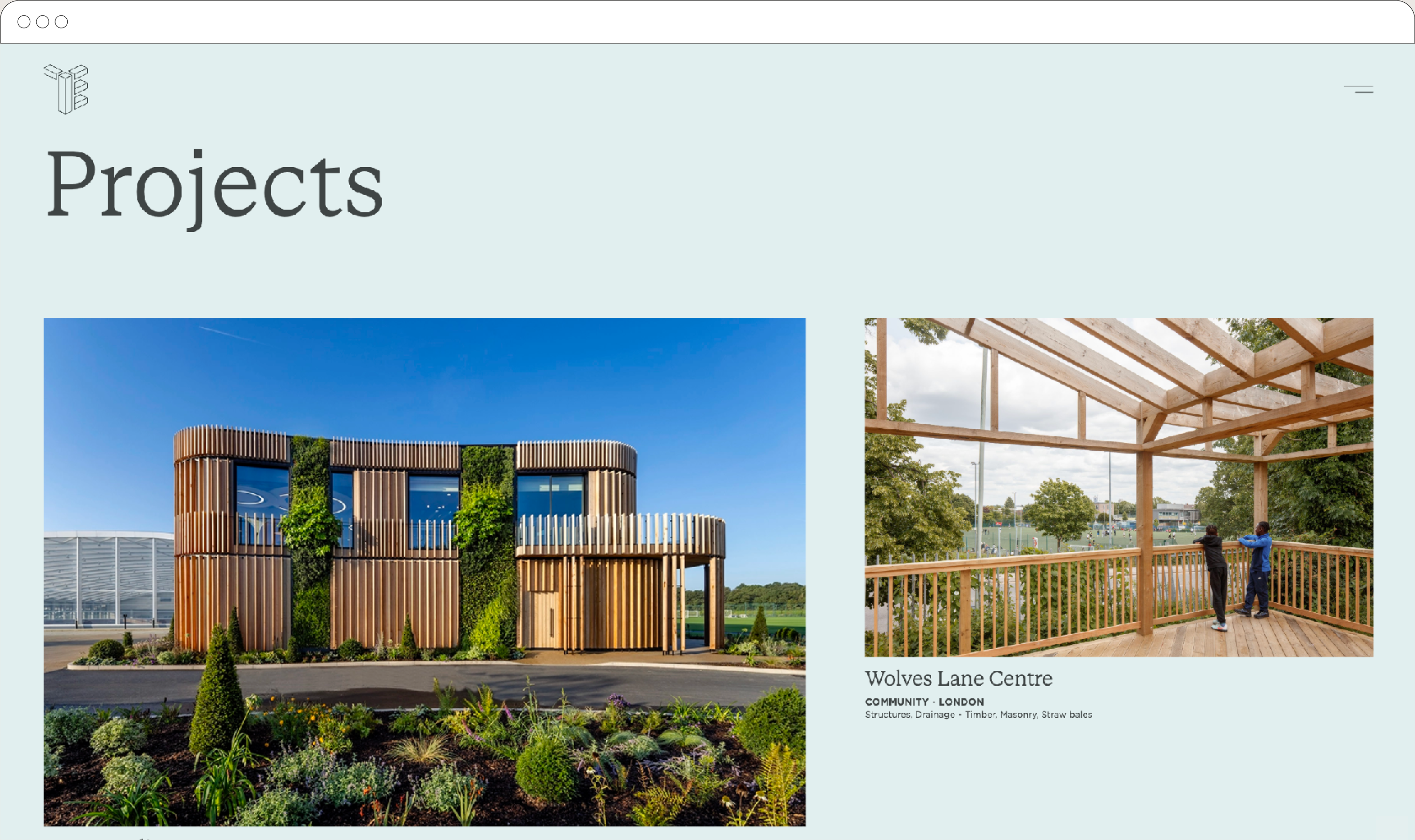 Tisserin Engineers website — projects page desktop
