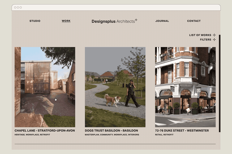 Designsplus Architects website scroll animation