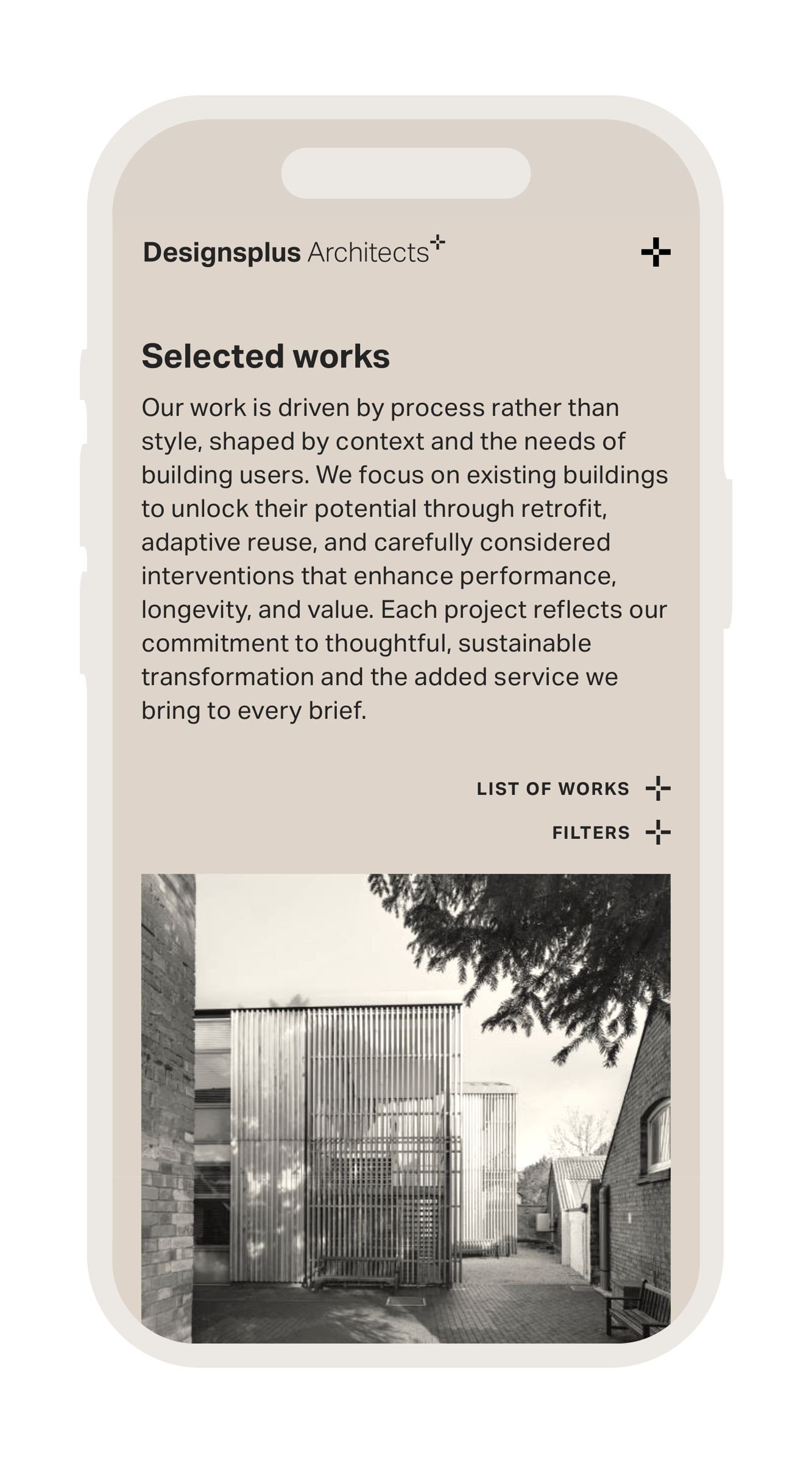 Designsplus Architects website — mobile view