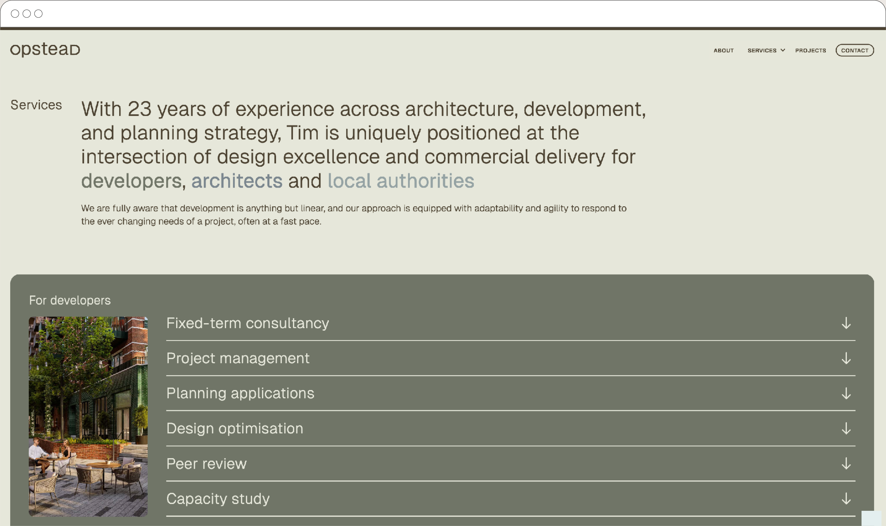 Opstead website — services page