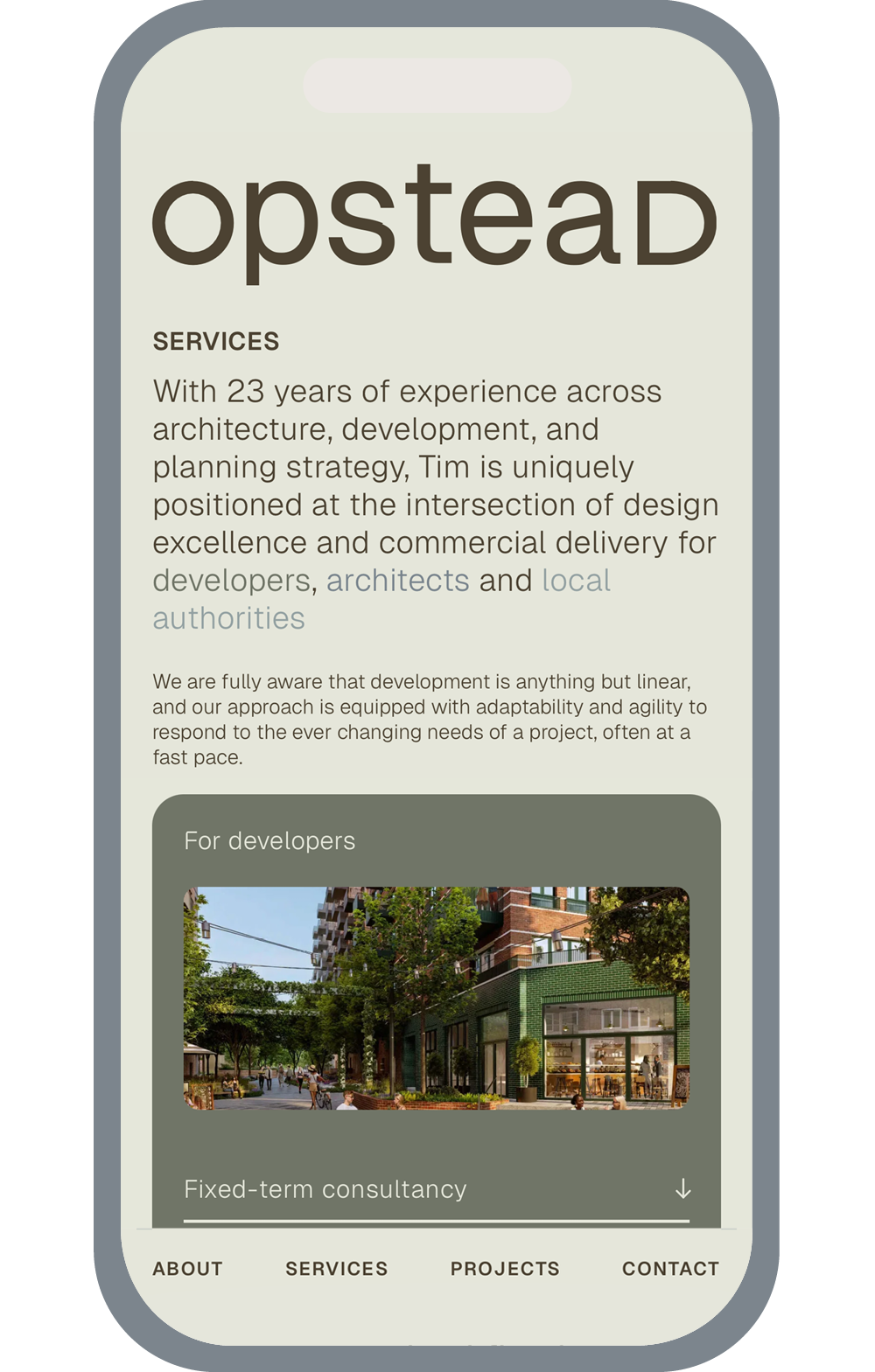 Opstead website — mobile view 02