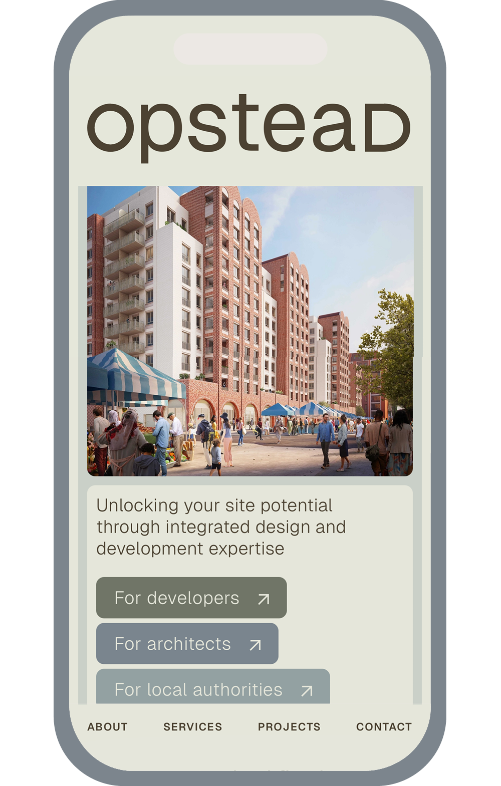 Opstead website — mobile view 01