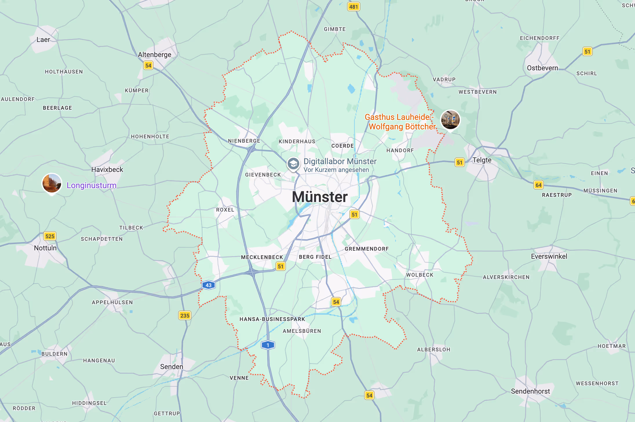 Servicegebiet rund um Münster – Karte Astrein GmbH Münster