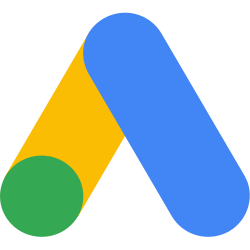 Google Ads icon consisting of a blue diagonal bar and a gold diagonal bar with a green circle.