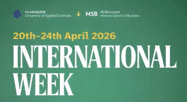 Promotional banner for International Week at FH Münster, highlighting global perspectives and international exchange opportunities.