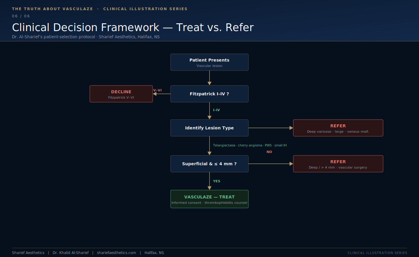 Clinical decision framework for vascular lesions: when Vasculaze treats versus when to refer to vascular surgery