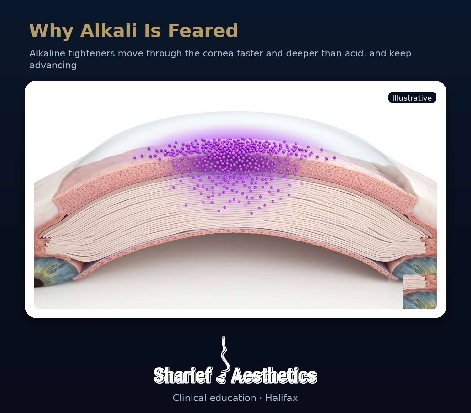  Illustrative diagram of an alkaline substance penetrating the cornea