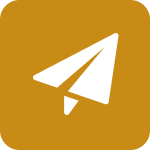White paper airplane icon centered on a rounded golden-brown square background.