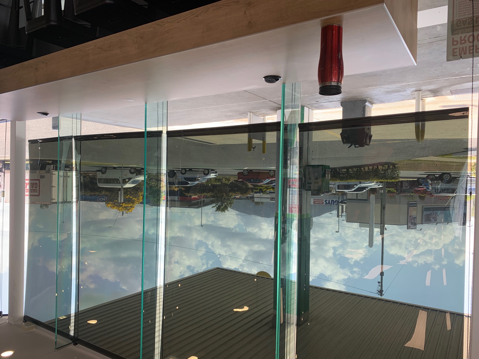 Reflective solar blinds fitted at a service station forecourt