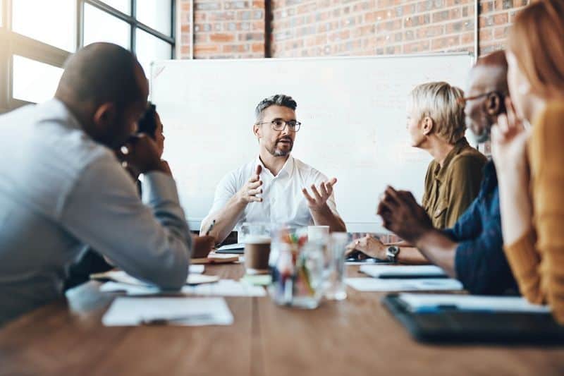 Team having a collaborative meeting