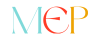 Logo with stylized letters M in turquoise, E in red, and P in mustard with a transparent background.