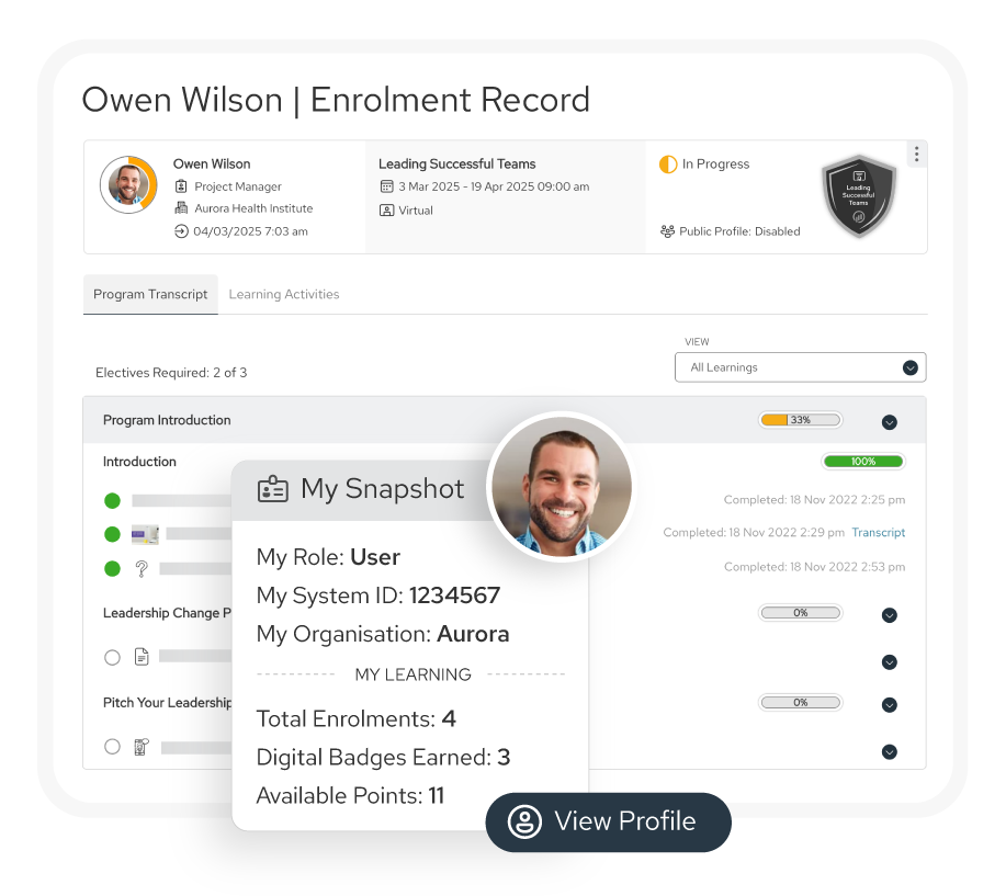 Guroo Academy Enrolment Record screen example