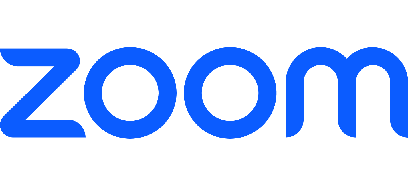 Zoom company logo in blue lowercase letters.