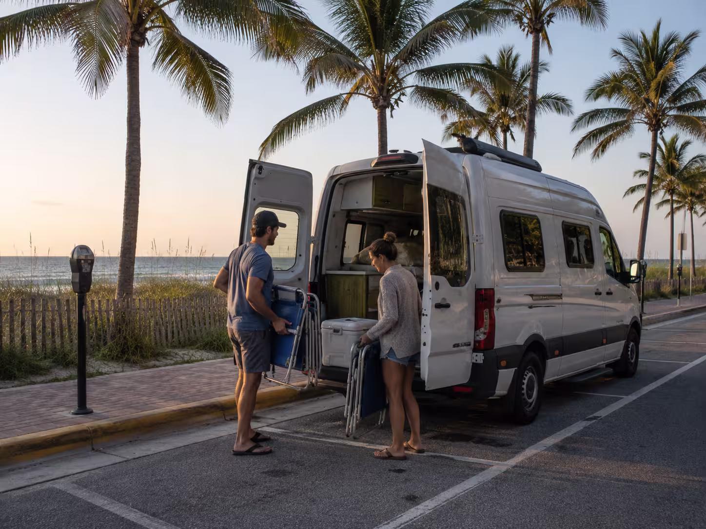 Class B camper van parked along A1A at Fort Lauderdale Beach