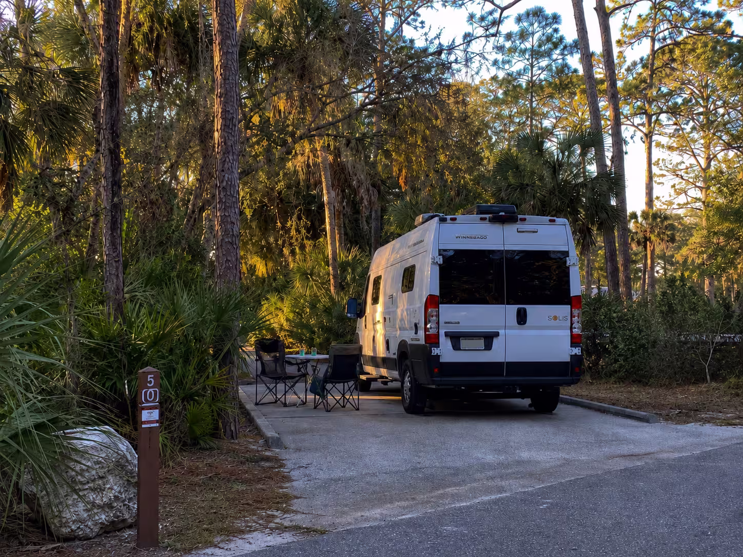 Class B camper van at a Broward County park campsite