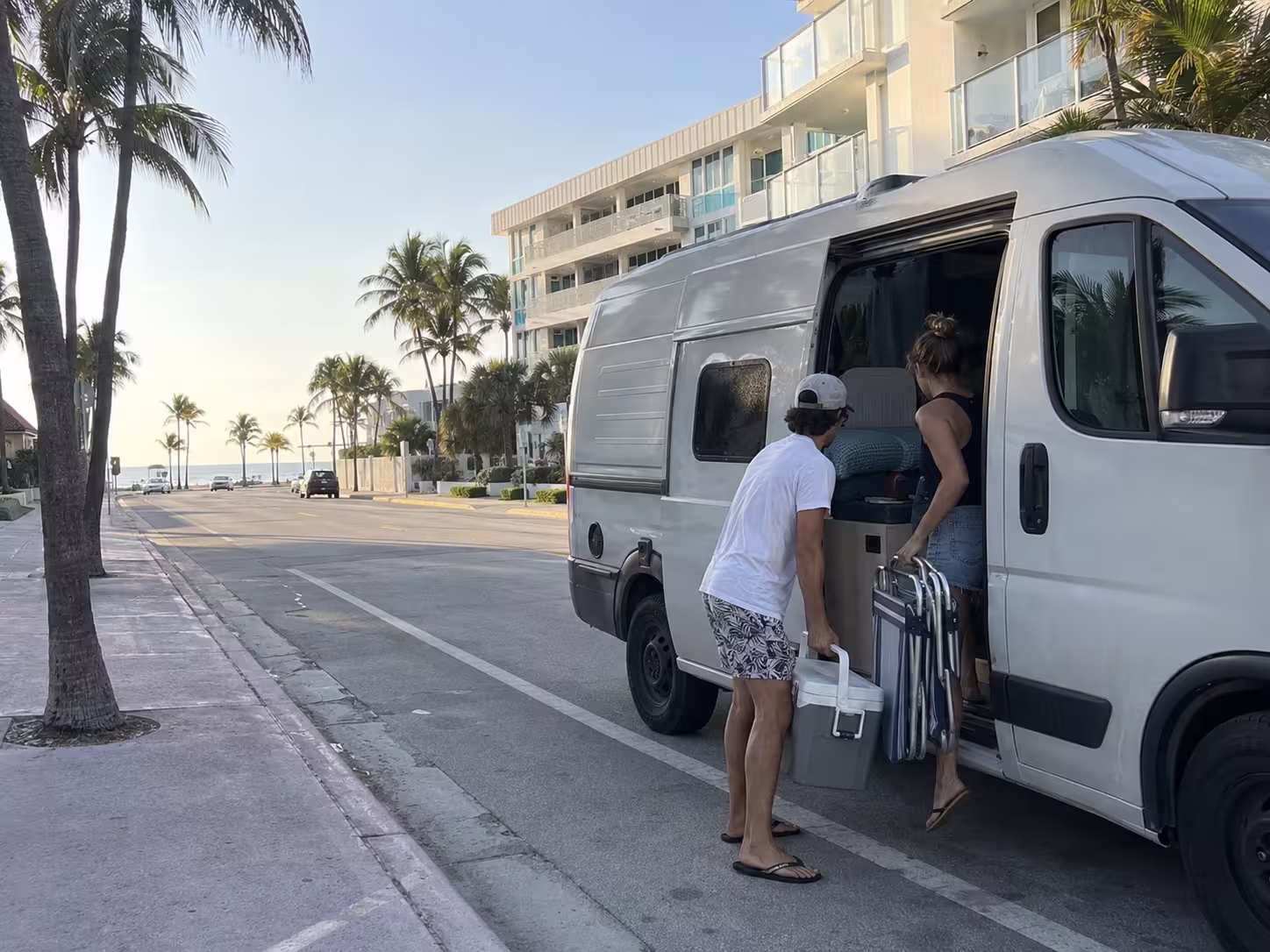 Compact camper rental parked near A1A in Fort Lauderdale