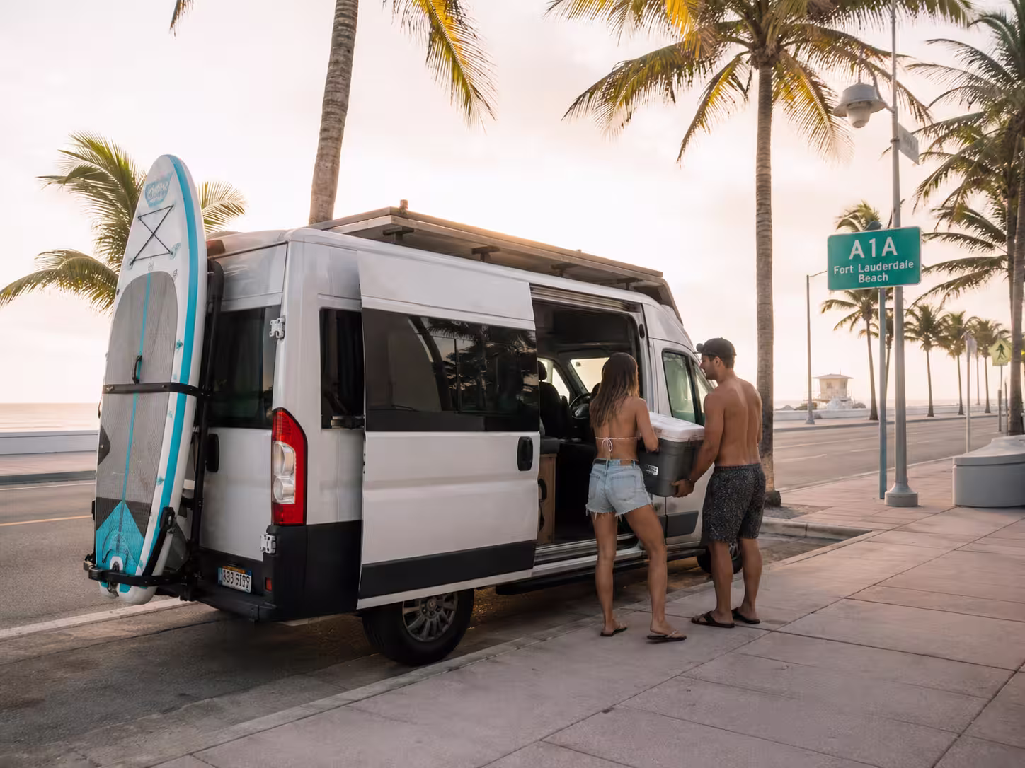 Camper van parked along A1A in Ft. Lauderdale