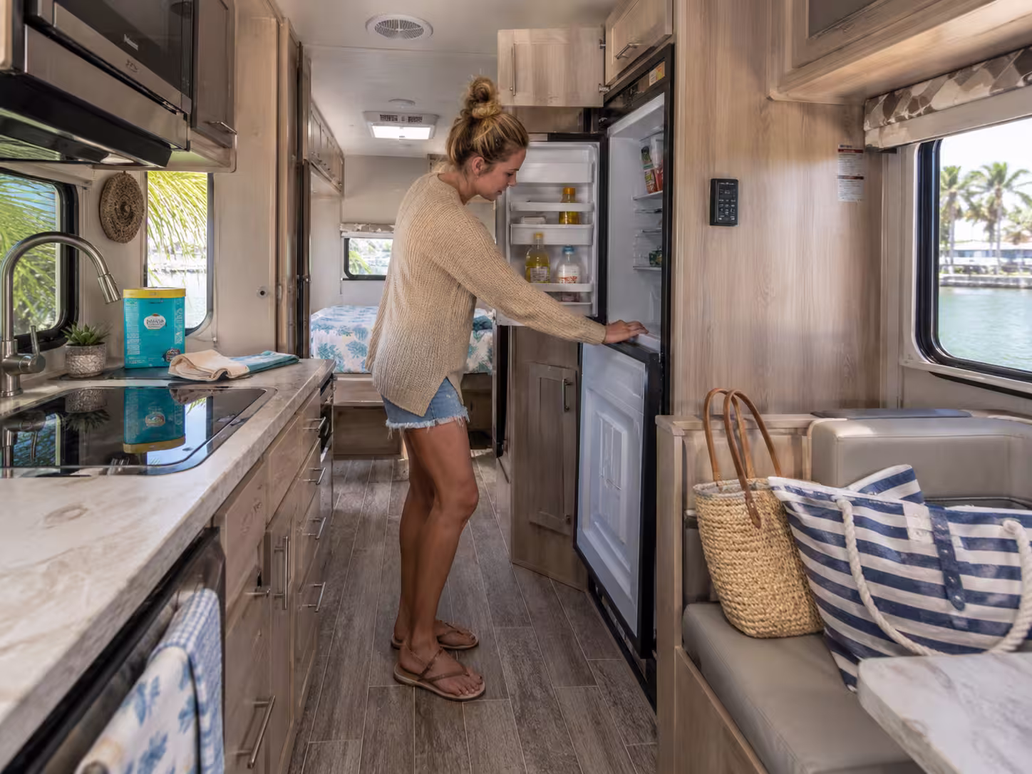 Motorhome kitchen interior during a Ft. Lauderdale rental trip