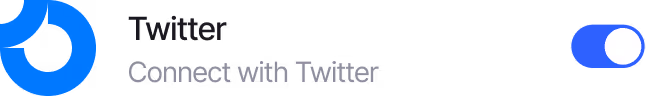Toggle switch turned on next to text 'Twitter Connect with Twitter' on a white background.