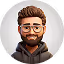 Cartoon avatar of a man with brown hair, beard, and glasses wearing a red shirt.