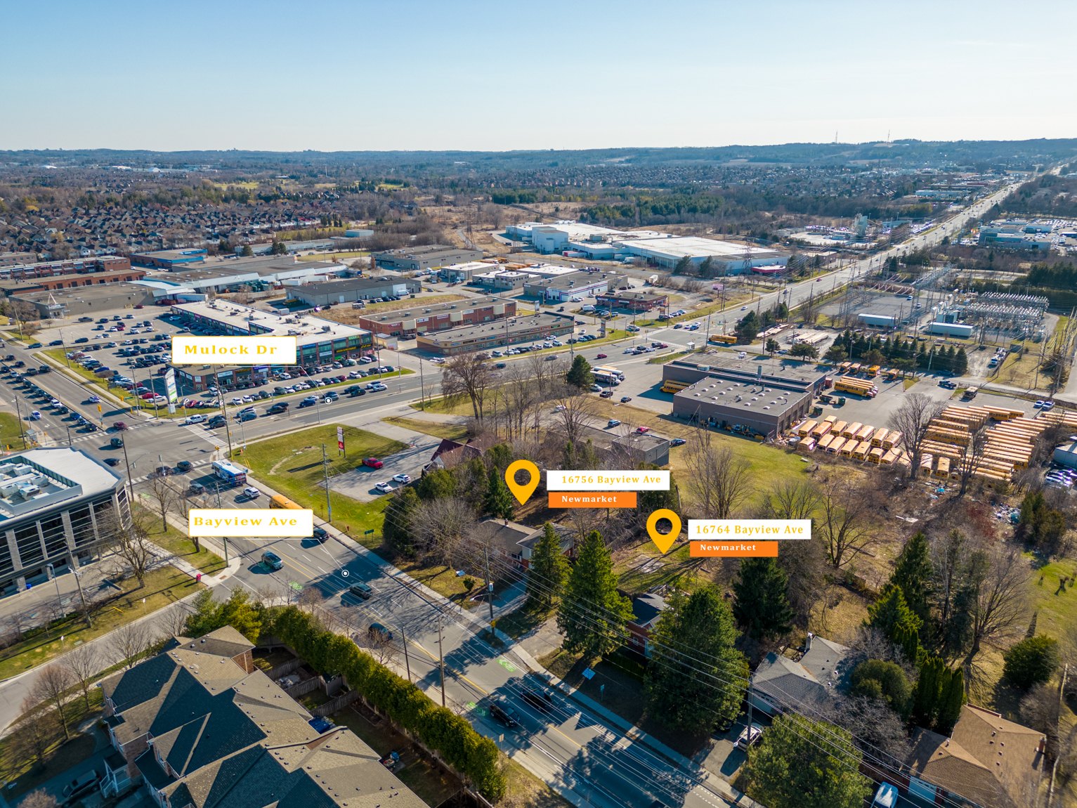 Aerial view of 16756 and 16764 Bayview Avenue on the Bayview and Mulock corridor.