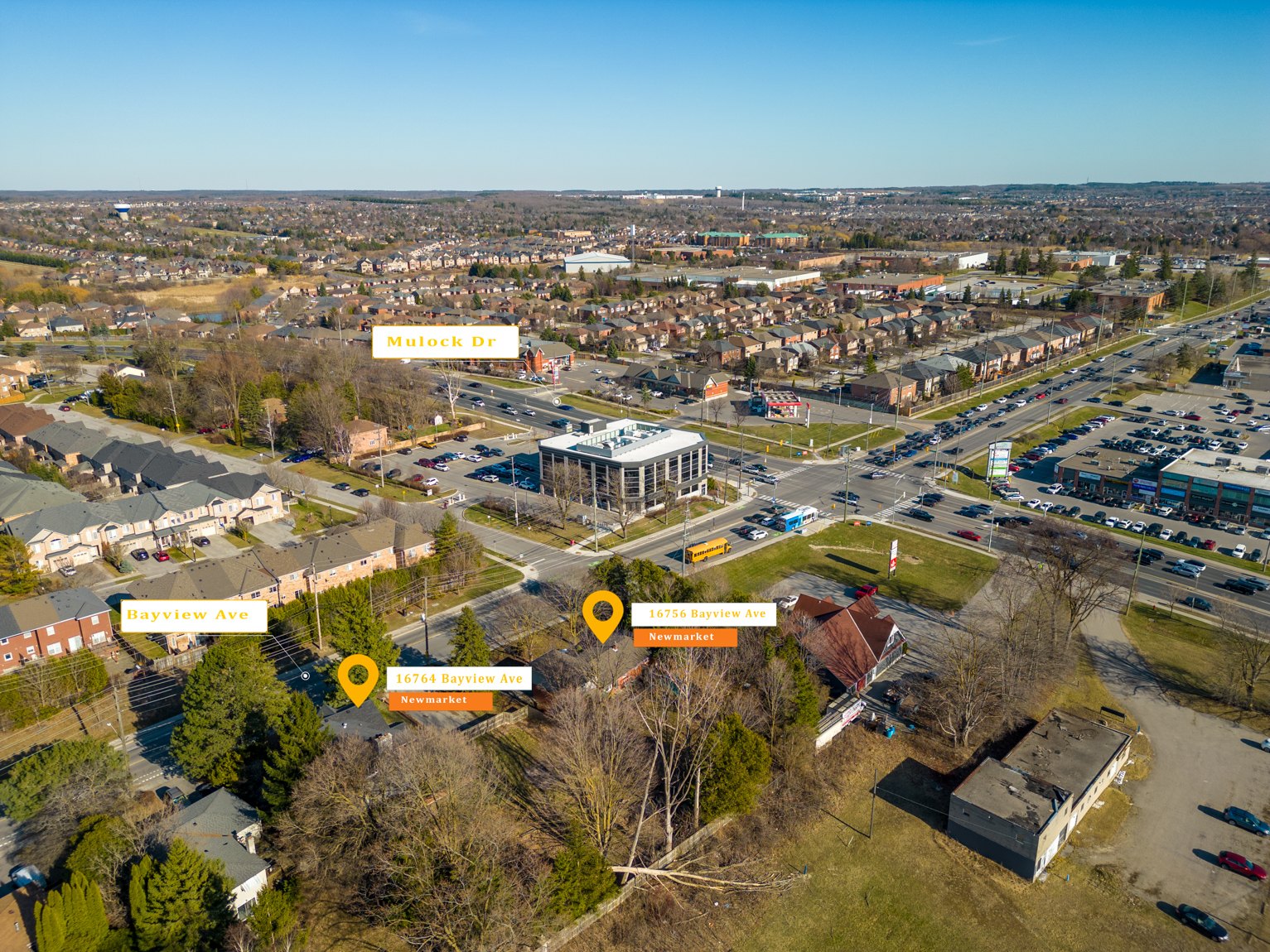 Aerial view of 16756 and 16764 Bayview Avenue on the Bayview and Mulock corridor.