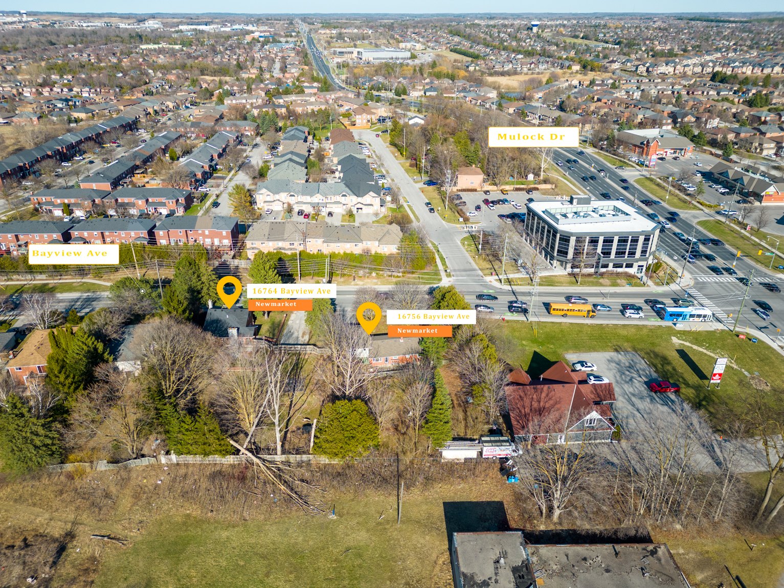 Aerial view of 16756 and 16764 Bayview Avenue on the Bayview and Mulock corridor.