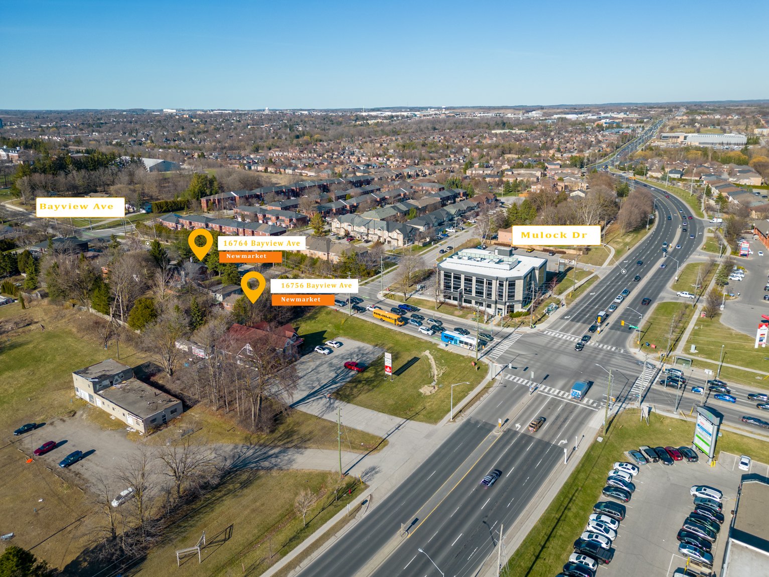 Aerial view of 16756 and 16764 Bayview Avenue on the Bayview and Mulock corridor.