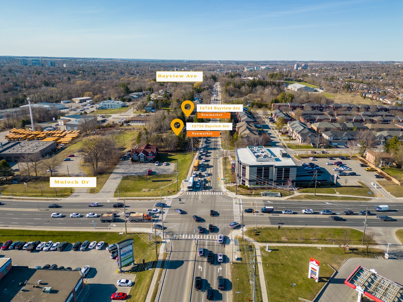 Aerial view of 16756 and 16764 Bayview Avenue on the Bayview and Mulock corridor.