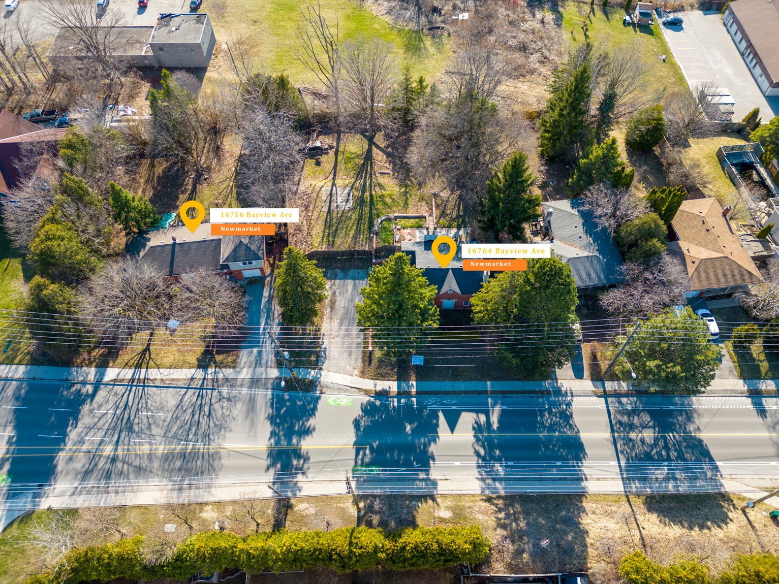 Aerial view of 16756 and 16764 Bayview Avenue on the Bayview and Mulock corridor.