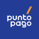 Logo of Punto Pago with white text and an orange diagonal line on a blue background.