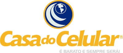 Casa do Celular brand logo with a blue globe and yellow text.