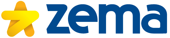 Zema brand logo with a stylized yellow star and blue text.