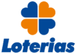 Four-leaf clover logo in blue and orange above the word Loterias in blue text.