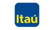 Itau bank logo with yellow text on dark blue rounded square background.