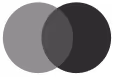 Venn diagram with two overlapping circles, left circle in light gray, right circle in dark gray, overlapping area in medium gray.