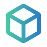 Blue and green gradient 3D cube icon with an open top.