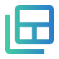 Green and blue icon representing a window with three panes and an L-shaped frame.
