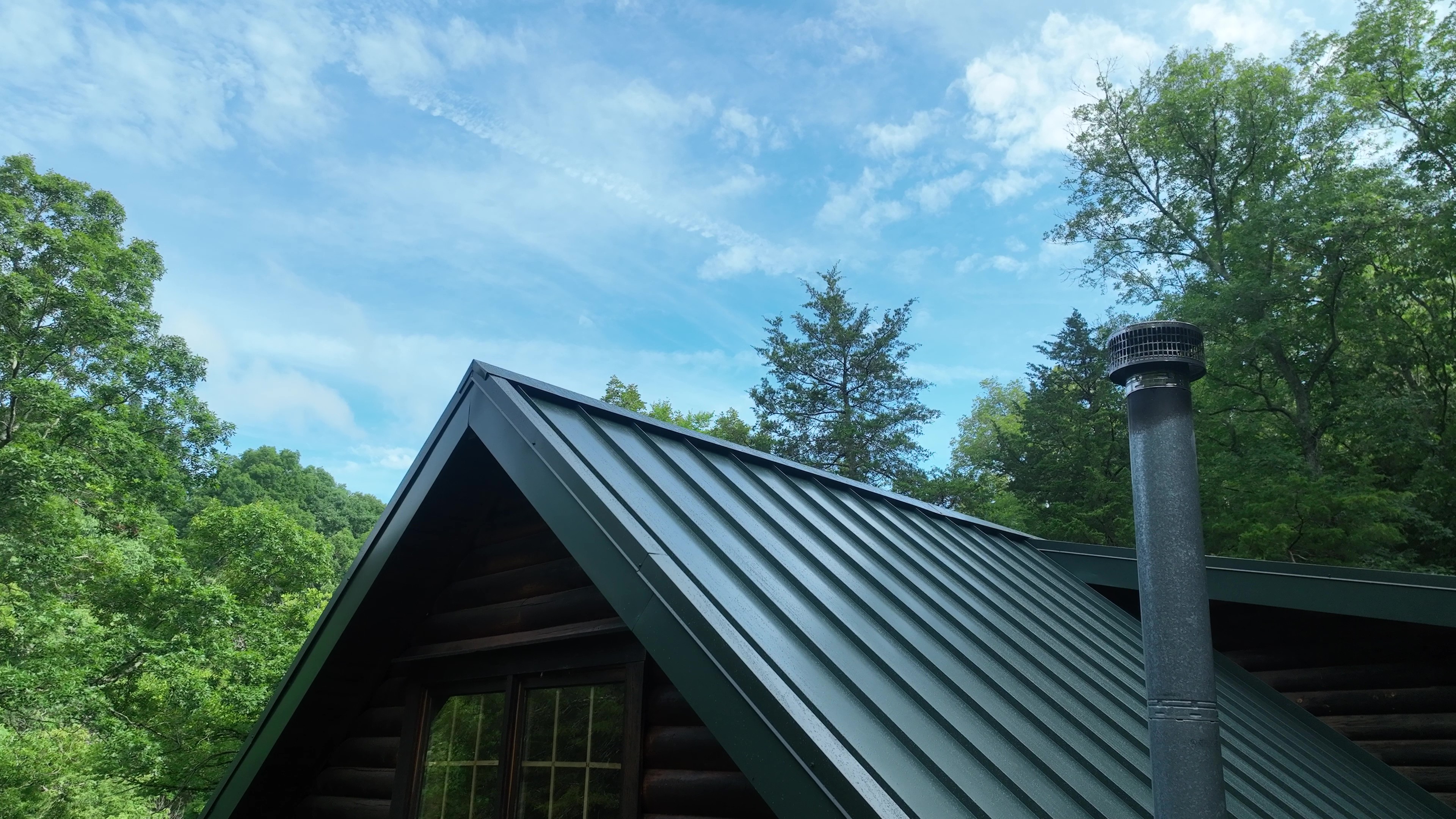 Aerial view of a completed Hartford Green standing seam metal roof in Cookeville, TN