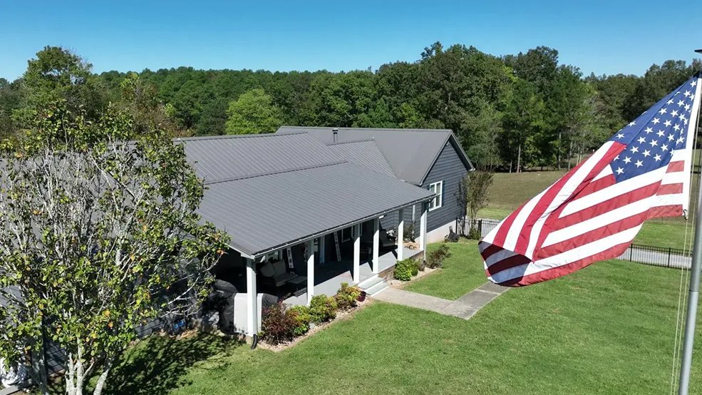 Charcoal textured classic wave metal roof panels on a home in Murfreesboro, Tennessee