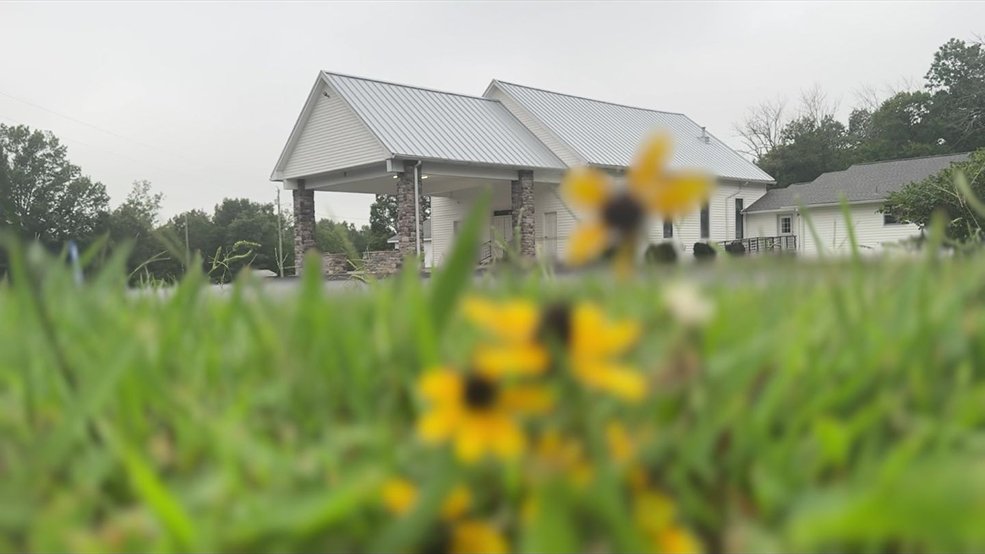 Silver standing seam panels on a church roof in Shelbyville, Tennessee