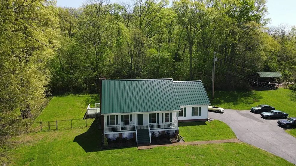 Classic green metal roof panels and gable in Gallatin, Tennessee