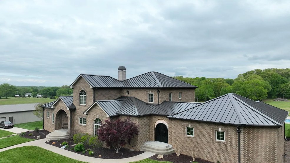 Bronze standing seam metal roof and estate elevation in Belle Meade, TN