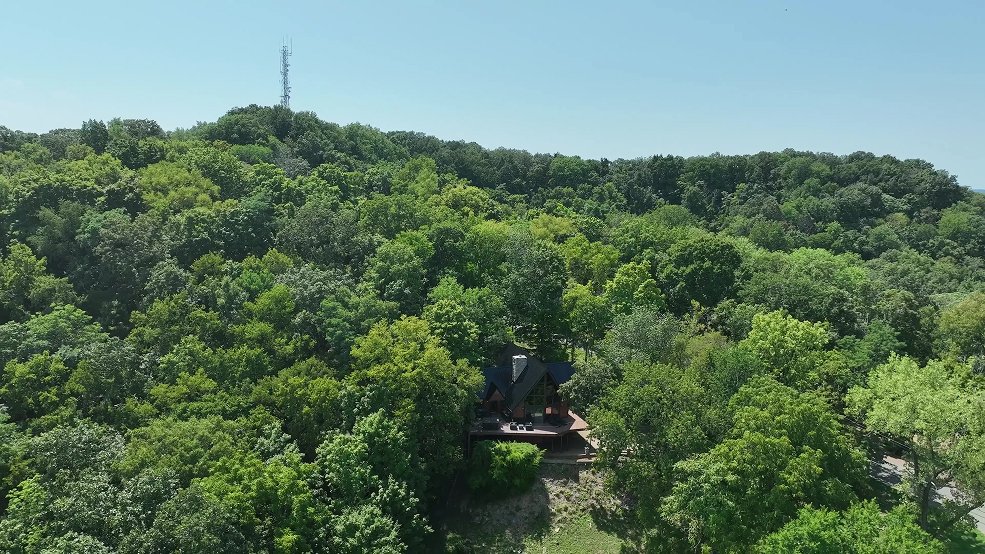 Black classic panel metal roof over a mid century modern cabin in Fairview, Tennessee